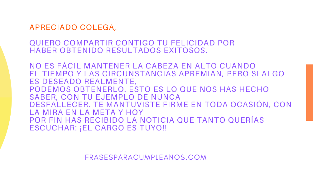 Carta de felicitación por nombramiento de cargo  Frases Cumple